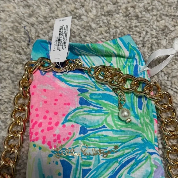 NWT Lilly Pulitzer Pink Palms Necklace in Gold Metallic - Picture 6 of 10
